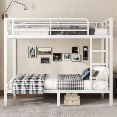 Metal Bunk Bed for Teens & Adults, Space-Saving Noise-Reducing Frame, No Box Spring, White Finish