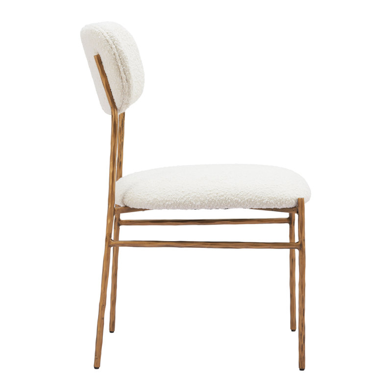 Cream Upholstered Side Chair with Gold Metal Frame