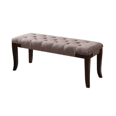 Bench, Brown - Flared Hardwood Legs, Hand- Neutral Cotton Upholstery Seat, 16"D X 18.62"H Fabric Bench Tapered Legs In ,