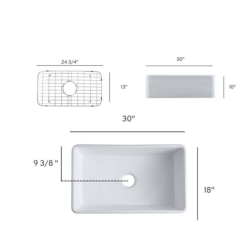 Évier de cuisine à tablier L 30 po x l 18 po avec crépine Lirica