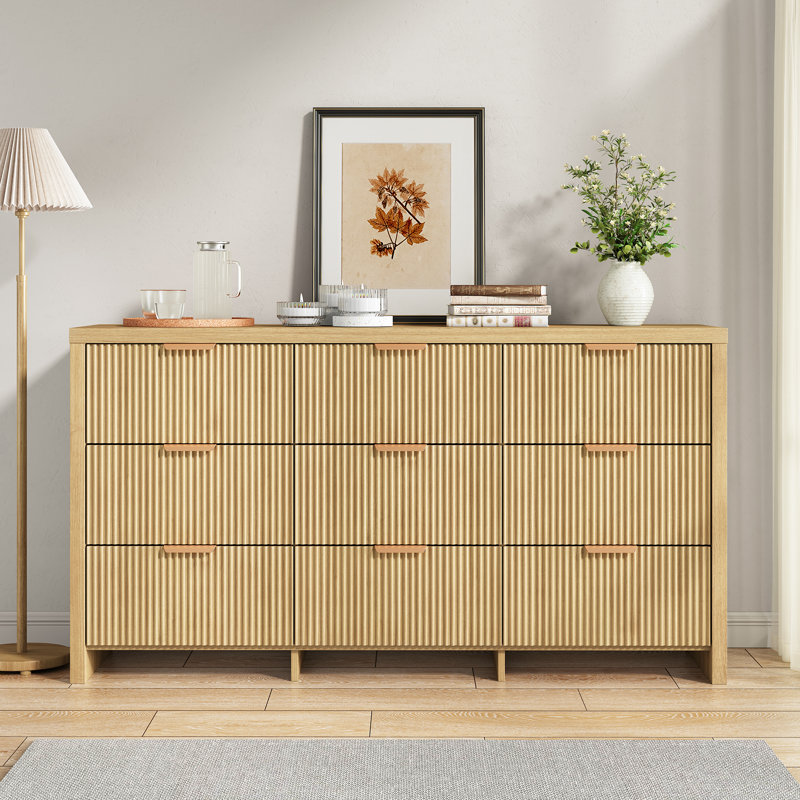 Givanna Fluted Design 9-Drawer Dresser,57.1"W Wood Dresser for Bedroom