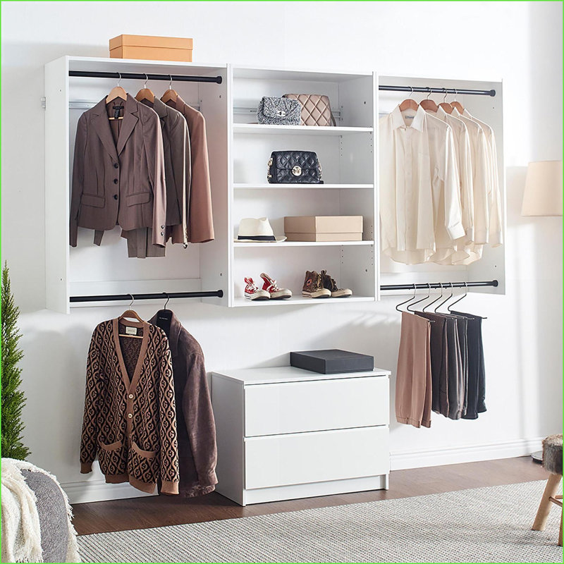 Système de placard, placard modulaire en bois Devi avec finition chêne chaud | Blanc | Bois, Blanc