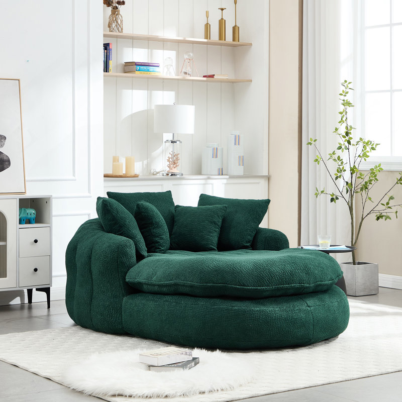 Canapé surdimensionné ovale rembourré à billes, canapé paresseux avec 3 grands coussins et 2 petits coussins, dossier enveloppant pour adultes, canapé à billes en chenille