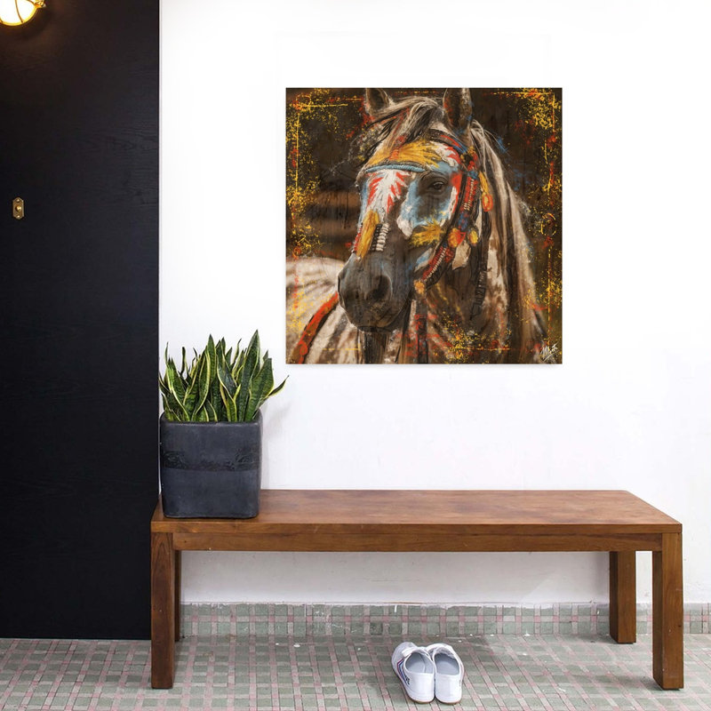 Cheval de guerre n ° 1, art animalier contemporain, H 32 po x l 32 po