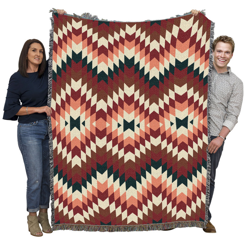 Jeté en coton Pure Country Weavers, Rouge / noir / chevron blanc