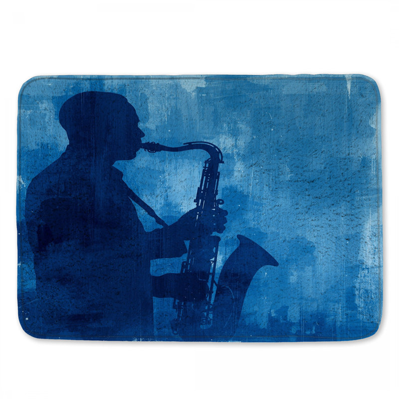 Tapis de bain bleu à silhouette de saxophone, L 34 po x L 21 po