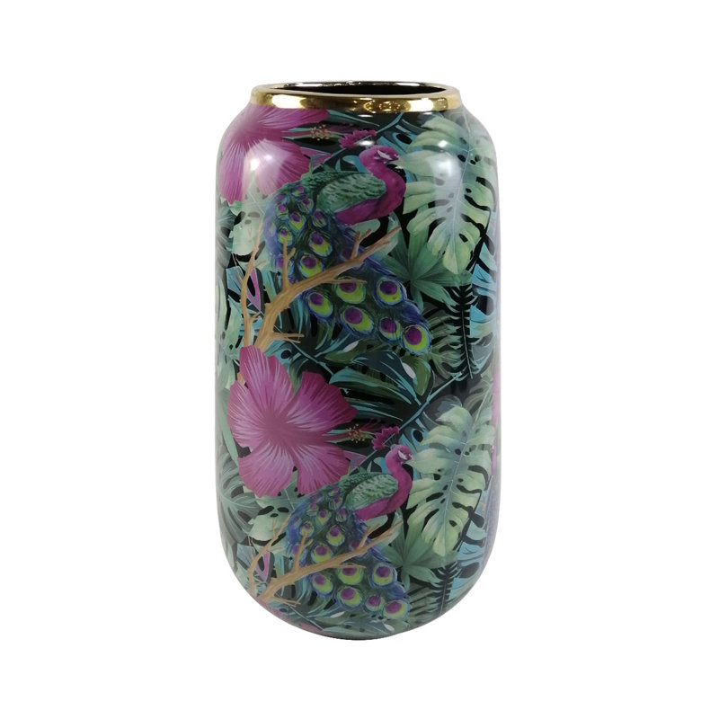 Classy Ceramic Vase for the Living Room, Tropical Design Vase Decor, 37cm H x 22.5cm W x 22.5cm D
