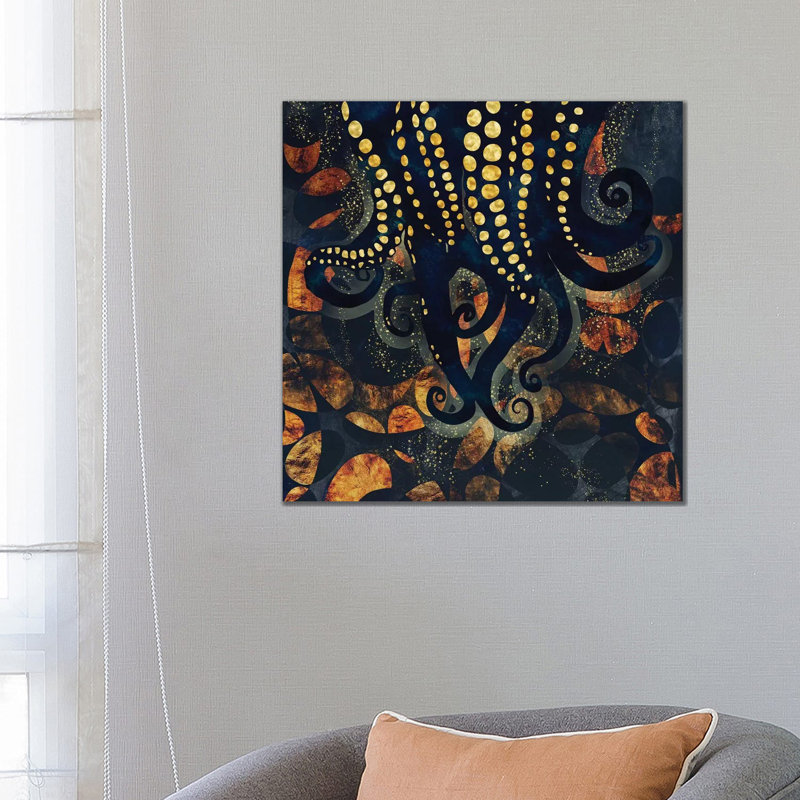 «Metallic Ocean I», reproduction d'impression, H 26 po x l 26 po x P 1,5 po, Pas de tapis, Toile tendue