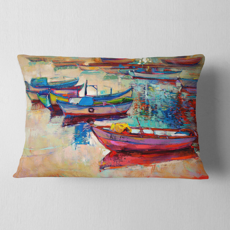 Coussin décoratif bord de mer, décor marin paysage marin - bateaux et océan, Forme rectangulaire, 12 po x 20 po