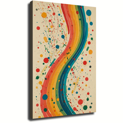 Tableau arc-en-ciel rétro abstrait, grand format, sur toile tendue, idéal pour le salon ou la chambre.
