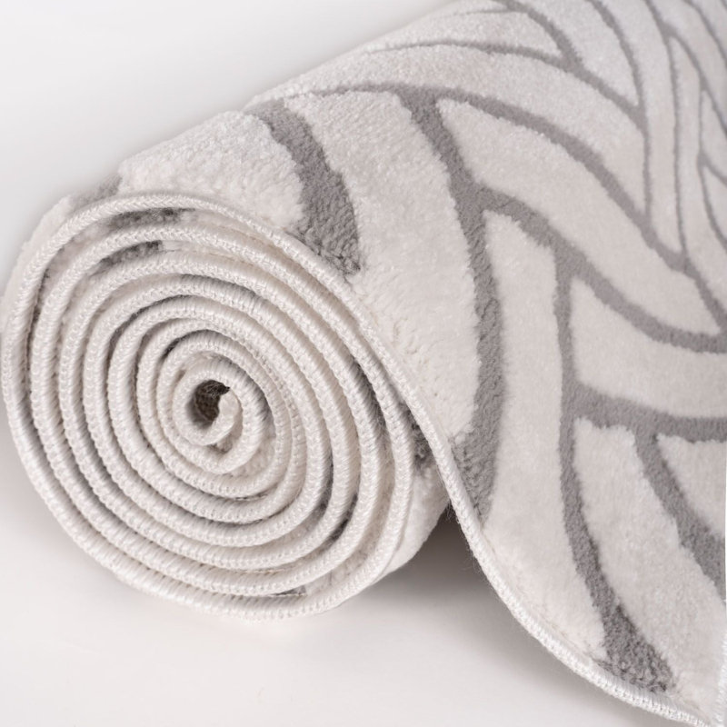 Loft Modern Chevron Living Room Area Rug and Runner Soft Pile, Grey/Ivory, Rectangle 200 x 290 cm
