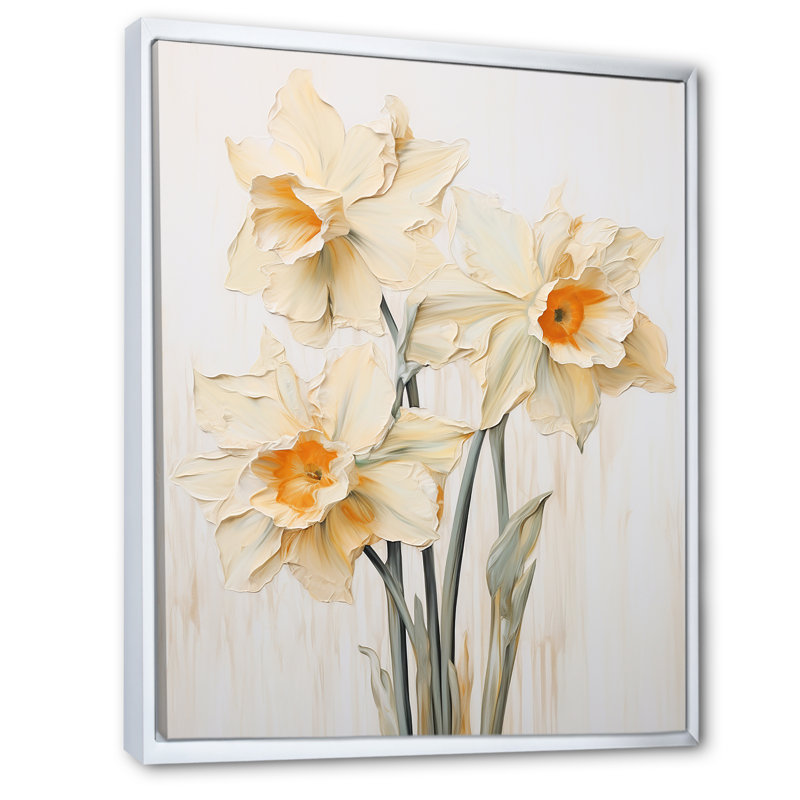Minimalisme - jonquilles beige - jonquilles, Cadre flottant blanc, H 40 po x l 30 po x P 1,5 po