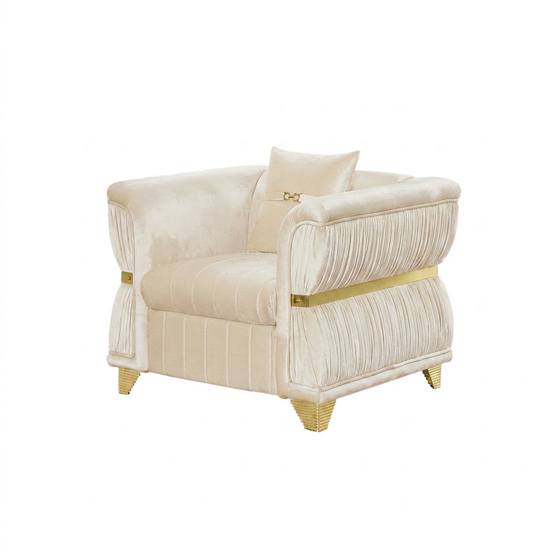 Canapé décoratif moderne de 39,8 po avec garniture dorée et accoudoirs courbés, avec coussin décoratif, Beige