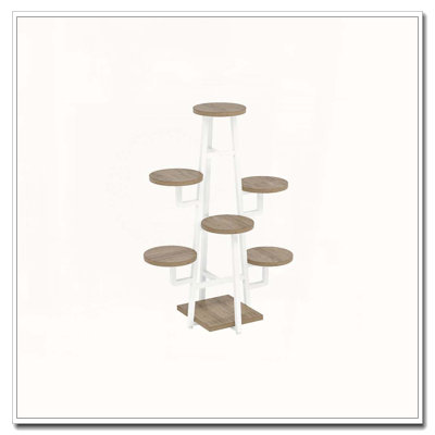 43.30" Tall 7-Tier White & Brown Corner Multiple Plants Shelf For Living Room, Balcony & Garden by 17 Stories