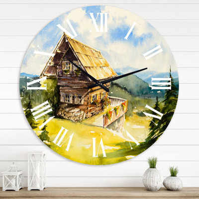 Paysage paisible avec un vieux chalet en été - Horloge murale traditionnelle