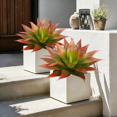 Artificial Plants Outdoor, 2 Pack Fake Fern Plants, Plastic Shrubs Fake Agave Plant