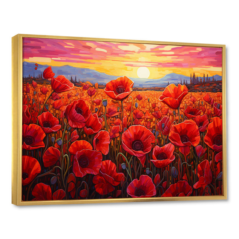 «Red Crimson Bloom Garden Serenade», reproduction sur toile, Cadre flottant doré, H 16 po x l 32 po x P 0,5 po