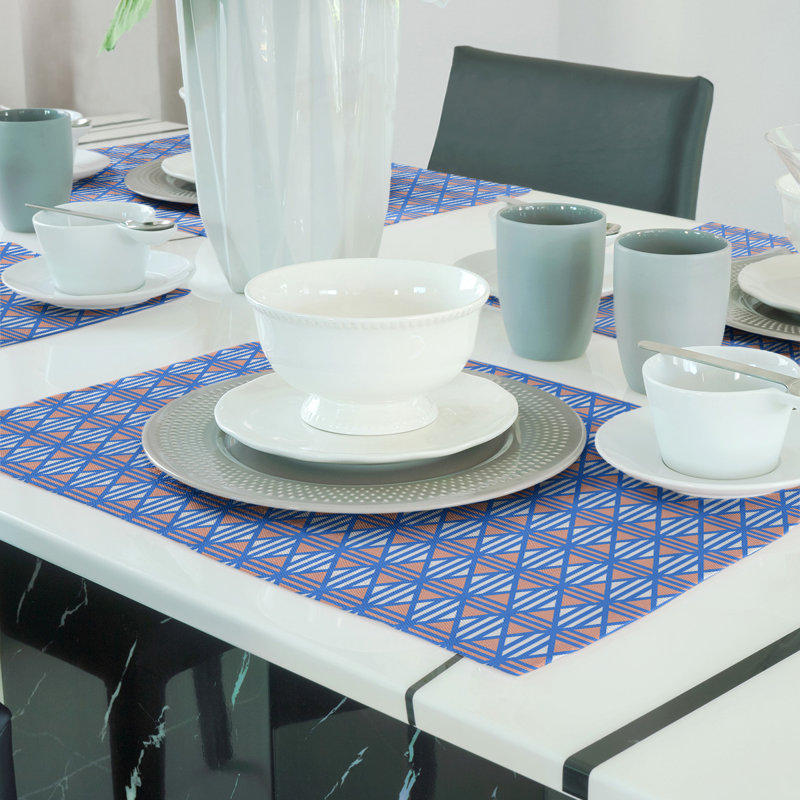 Napperon de 18 po à motif de losanges doublé classique, Bleu / Orange