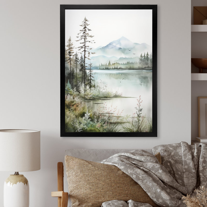 Minimalisme, lac Tranquillity II - impression, Cadre simple noir, H 32 po x l 24 po x P 1 po