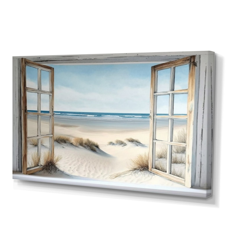 «Window to the Beach - Coastal Window», reproduction d'art sur toile plage, H 12 po x l 20 po, Toile tendue, Sans cadre