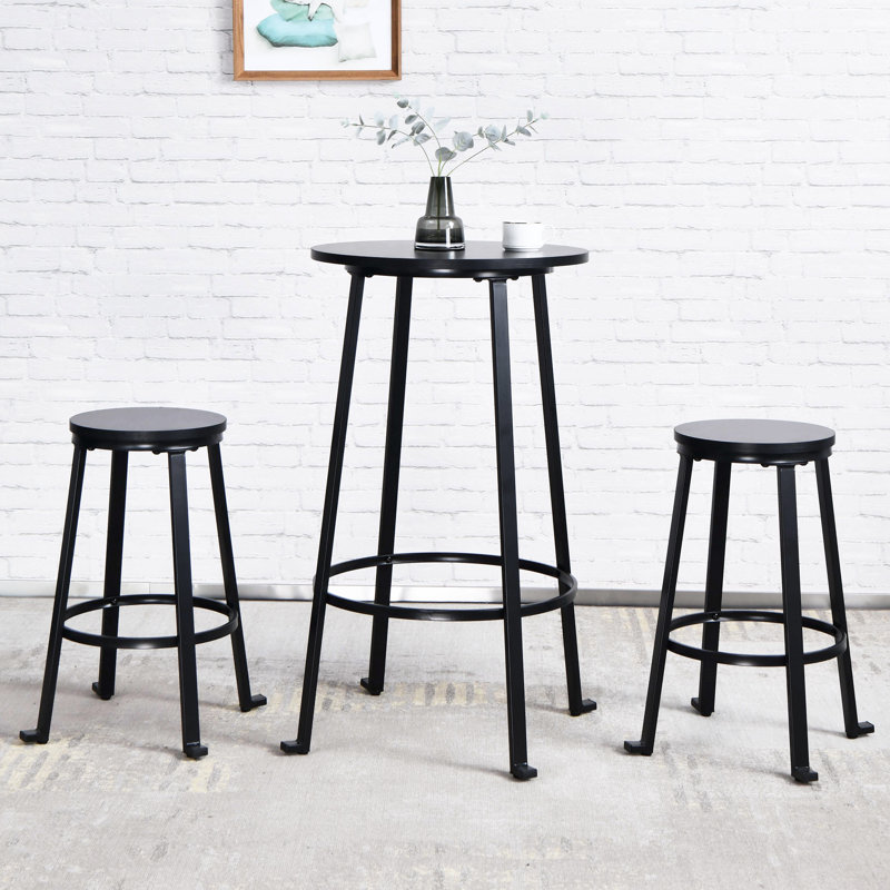 Akaysia 3-Piece Modern Industrial Metal Bar Table Set for Small Spaces and Breakfast Nooks, Black, Black