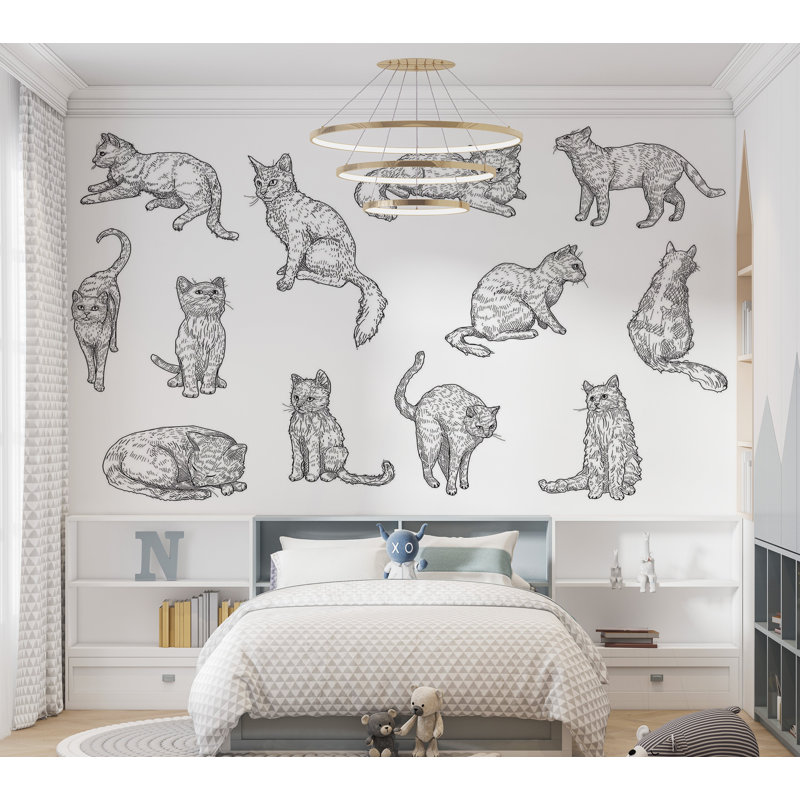 Papier peint de qualité supérieure - Croquis de chat, L 144 po x l 210 po