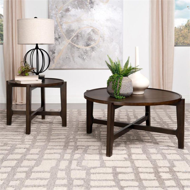 Table de bout ronde en bois massif (table incluse seulement)
