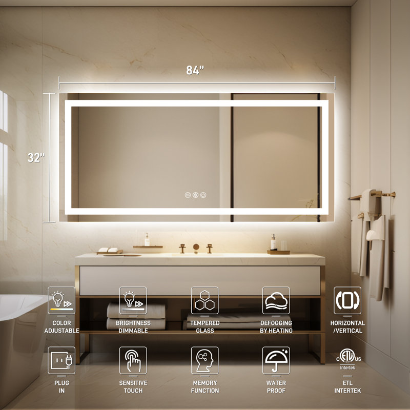 Miroir de meuble-lavabo à DEL 3 couleurs, 32 po x 84 po