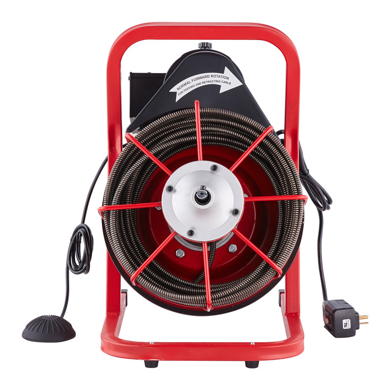 Drain Cleaner Machine Drain Auger 75FT x 3/8 Inch Manual Feed & 4 Cutters