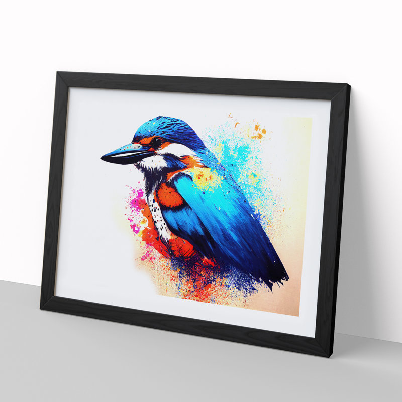 Kingfisher Bird Splash - Single Picture Frame Print, Black, 46cm H x 64cm W x 2cm D