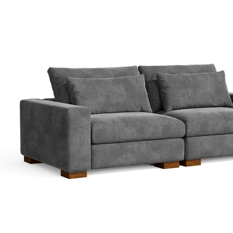Kitson 89'' Recessed Arms Modular Sofa, Dark Gray Corduroy
