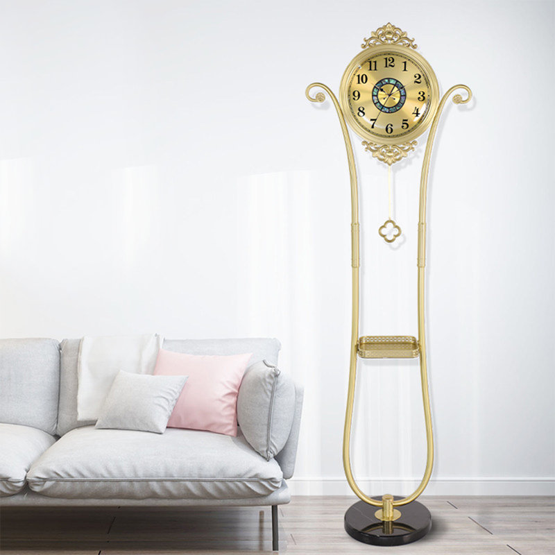 66.14"European-style brass floor clock with silent standing quartz clock design