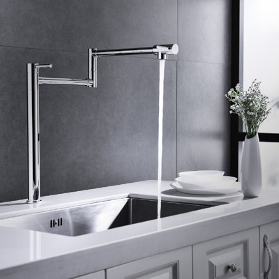 Pot Filler Faucet With Extension Arm - Coated Brass, Double Handle Design For Accurate Water Flow, Special Surface To Corrosion, Quiet & Splash- Release , Brass Material, Handles Precise Management,