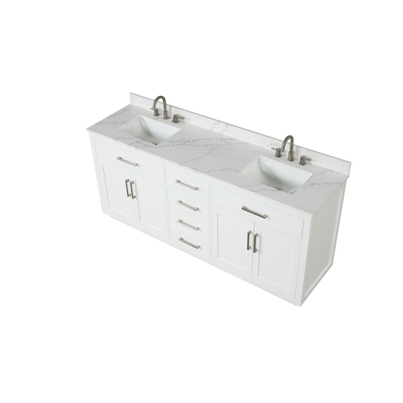 Meuble-lavabo avec lavabo double et dosseret Ronald, Blanc