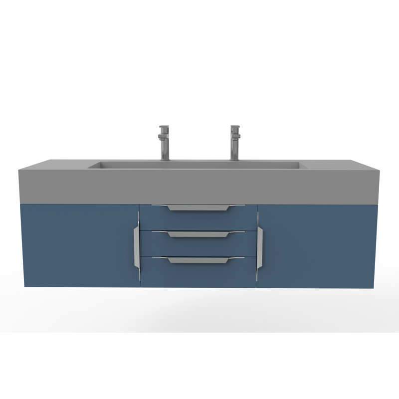 Nile 60" Wall-Mounted Single Bathroom Vanity Set, Black, Blue, Brushed Nickel
