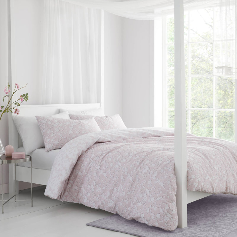 Floral Birds 100% Cotton Reversible Duvet Cover Set, Single - 1 Standard Pillowcase, Pink