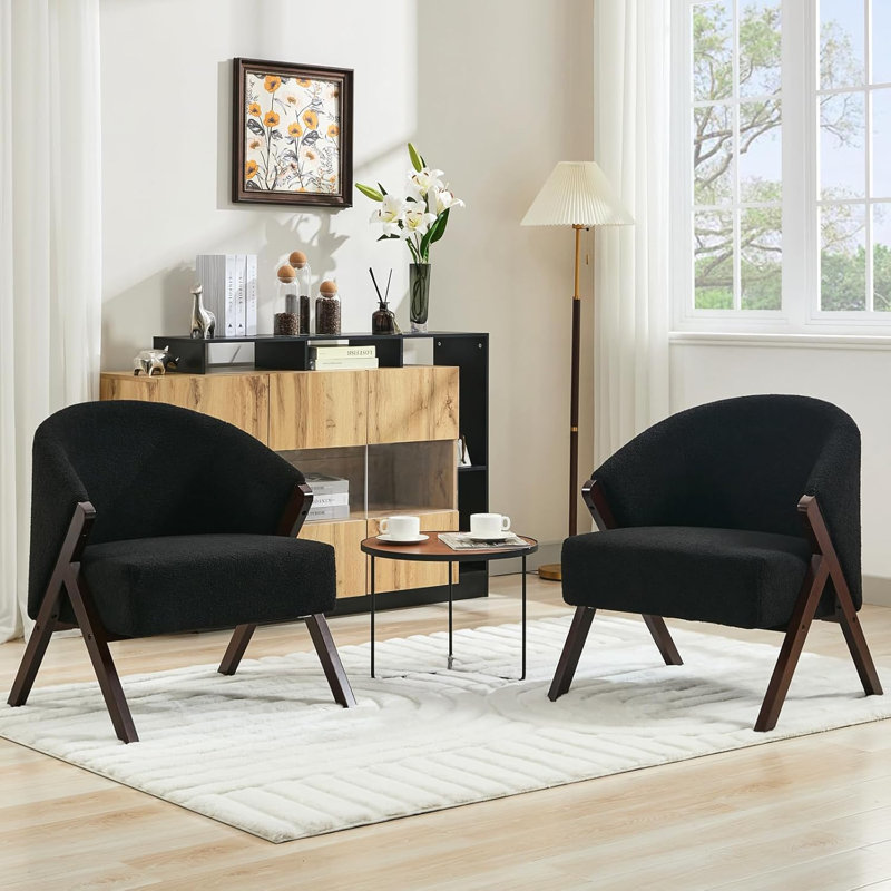 Accent Chair Mid Century Modern Chair Linen Teddy Fabric Living Room Chairs with Wood Frame Comfy Upholstered Reading Side Chair Easy Assembly for Bedroom