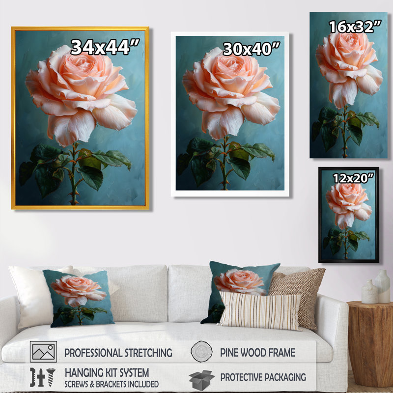 Décoration murale rose, vert, rose, roses, Toile tendue, H 16 po x l 32 po