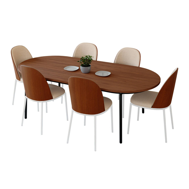 Ensemble de salle à manger 7 pièces Kelce 71 "Mid-Century, Noyer, Noyer / marron clair