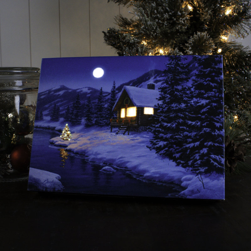 Christmas Cabin 8x6 Mini Lighted Easel Back