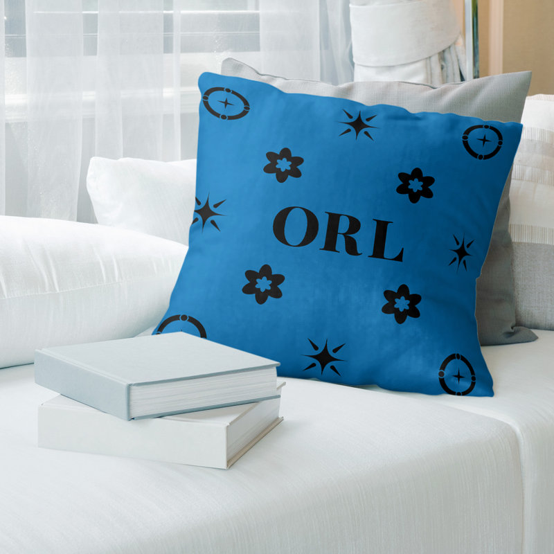 Coussin en coton Orlando, 30 pouces x 30 pouces, Orlando noir bleu, Coussin de sol en sergé Poly