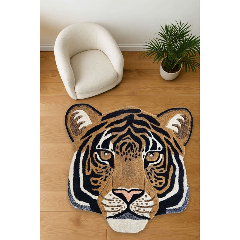 Feline Majesty Hand-Tufted Tiger Head Accent Rug