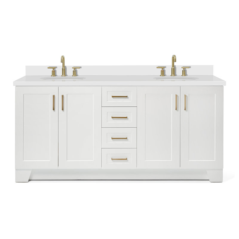 73 IN.  Single Bathroom Vanity, White, Oval,  White Quartz