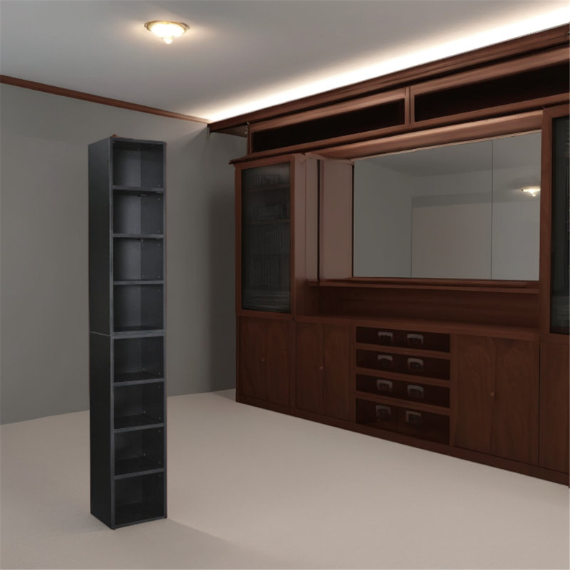 Étagère multimédia à 8 niveaux, armoire de rangement compacte CD DVD, bibliothèque multifonctionnelle à deux étages, Noir