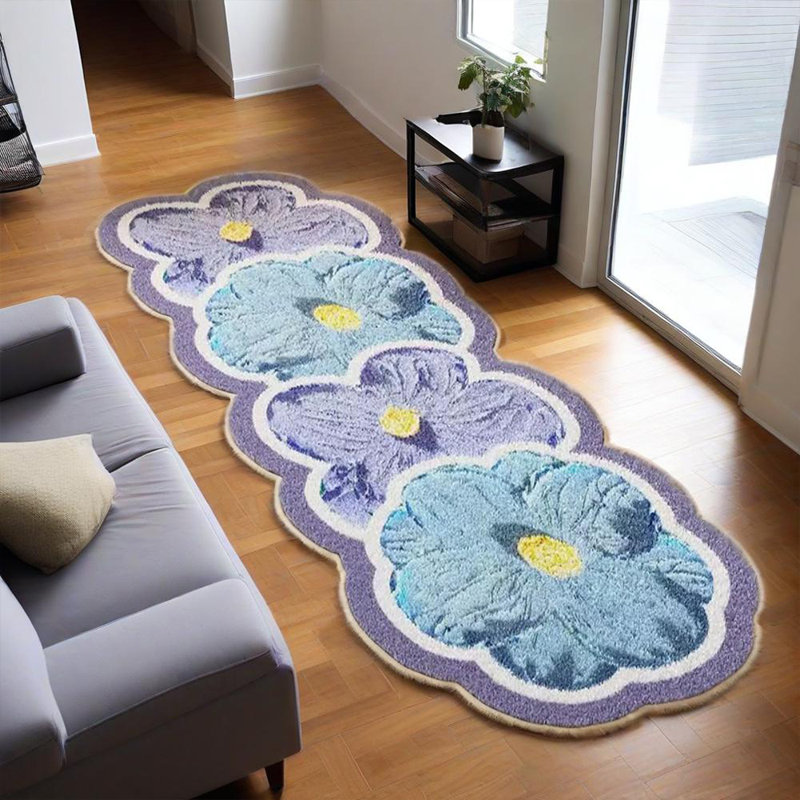 Flower Non-Slip Soft Imitation Cashmere Irregular Home Living Room Bedroom Carpet, Runner 1'12" x 5'3"