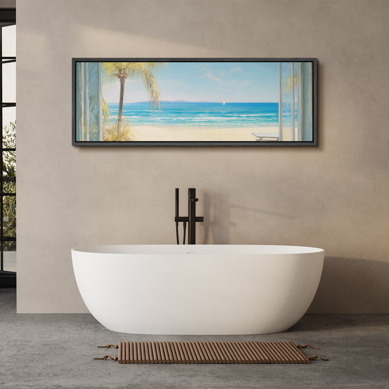 «Coastal Beach View With Palms Tropical Seaside», reproduction d'art sur toile, H 20 po x l 60 po, Noir, noir, noir, noir