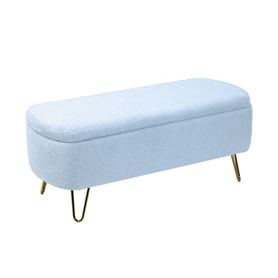Banc de rangement avec repose-pieds pour pieds dorés, banc d'entrée en fausse fourrure moderne rembourré avec rangement pour le salon
