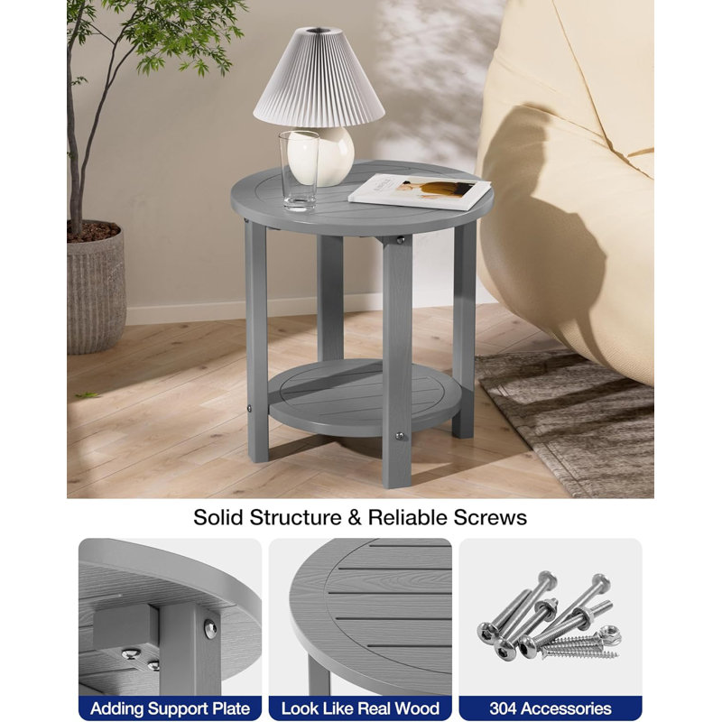 2 Tier HIPS Outdoor Side Table Patio Adirondack Table, Gray
