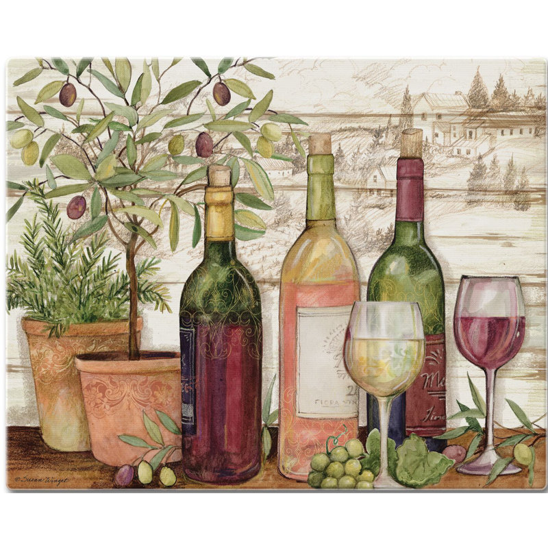 California Wine Themed Rectangular Tempered Glass Cutting Board
