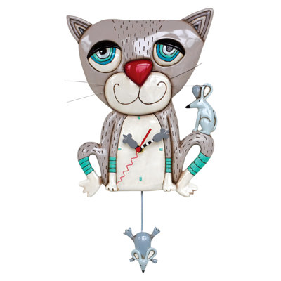 Allen Designs Mouser Cat Battery Operated Sculpted Pendulum Wall Clock 15.5 Inch
